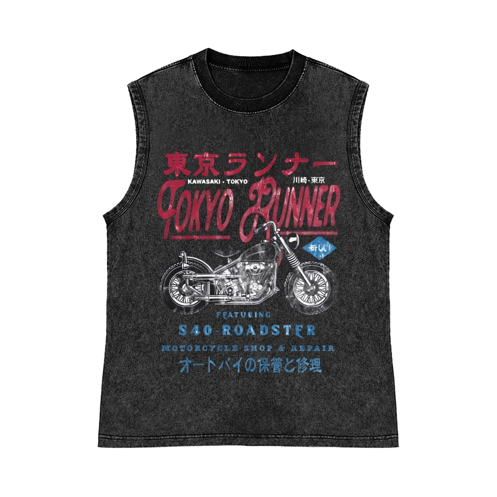 Tokyo Racing Motorcycle Pure Cotton Wash-Dyed Sleeveless Tank Top