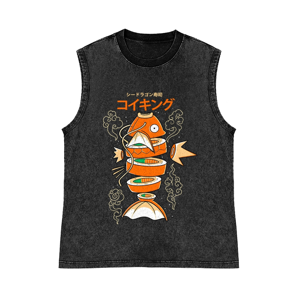 Koi Sushi Pure Cotton Wash-Dyed Sleeveless Tank Top