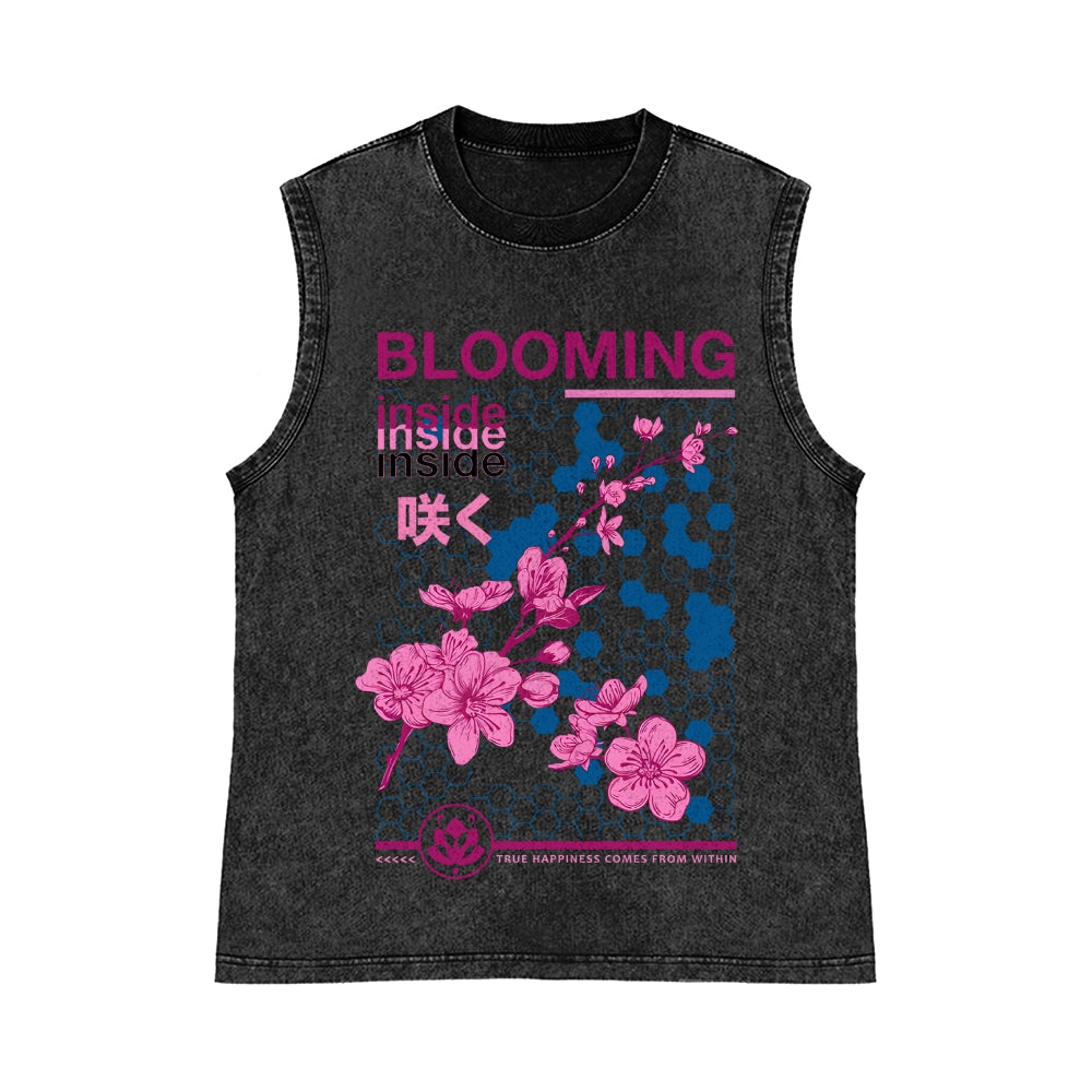 Sakura Pure Cotton Wash-Dyed Sleeveless Tank Top