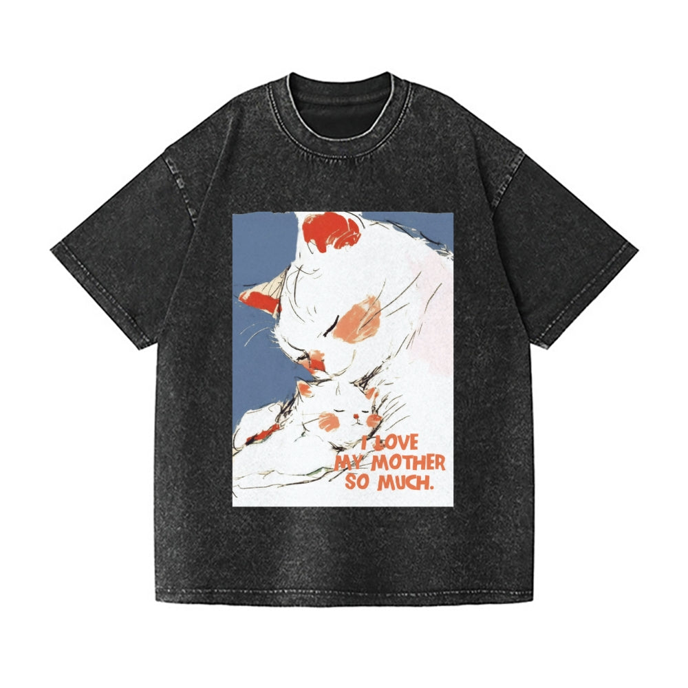 Happy Mother's Day Cat Vintage Wash Japanese Design T-Shirt