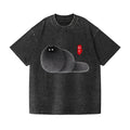 Black Cat Vintage Wash Japanese Design T-Shirt