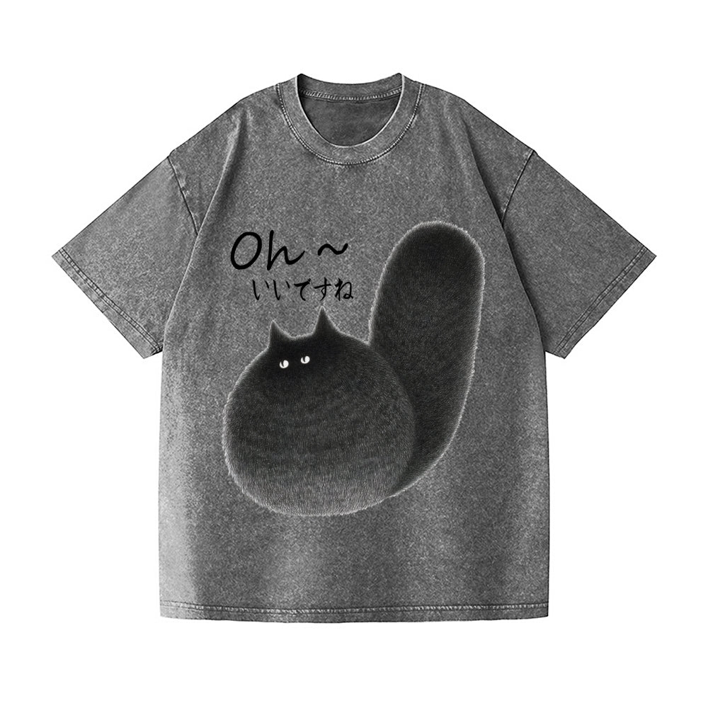 Black Cat Vintage Wash Japanese Design T-Shirt