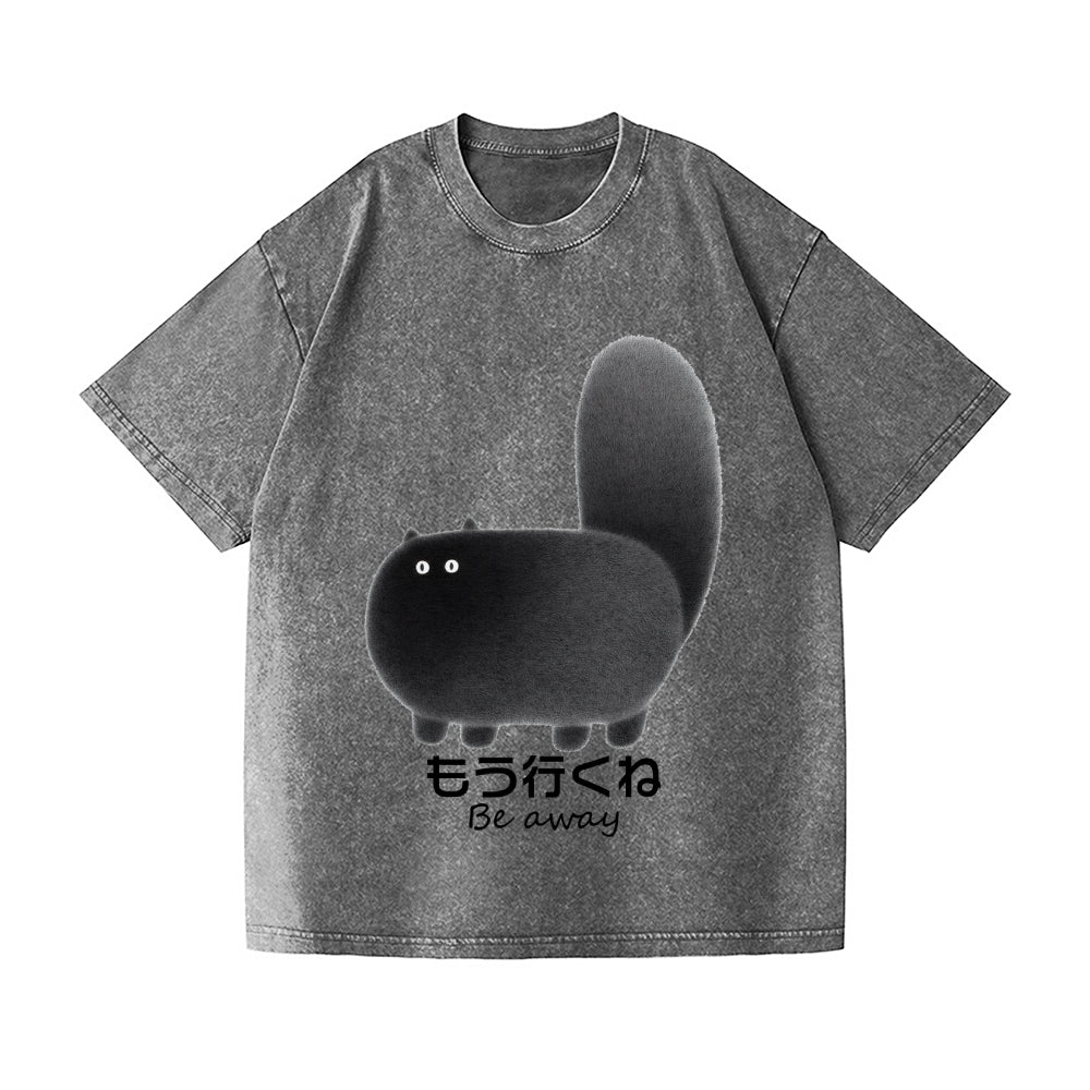 Black Cat Vintage Wash Japanese Design T-Shirt