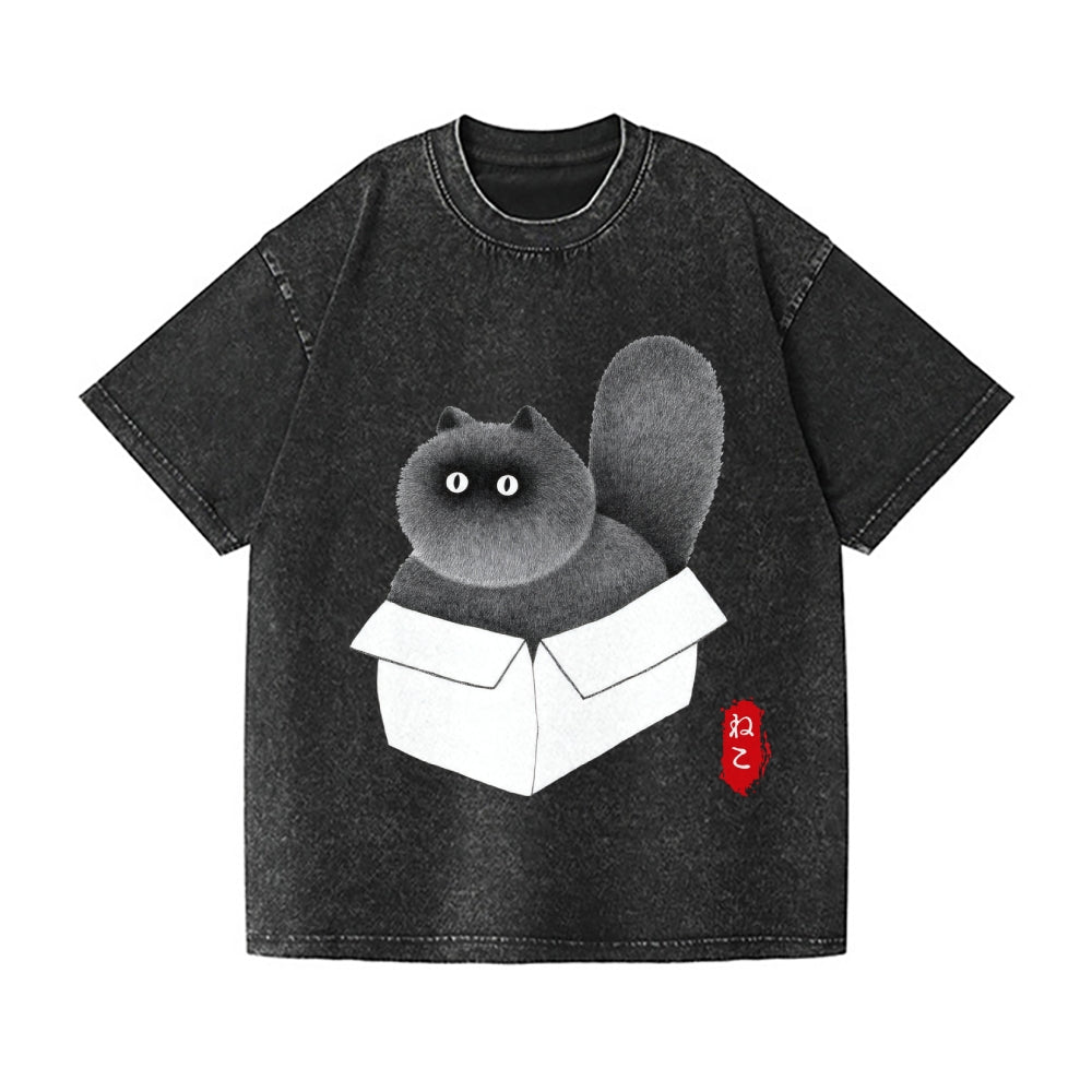 Black Cat Vintage Wash Japanese Design T-Shirt