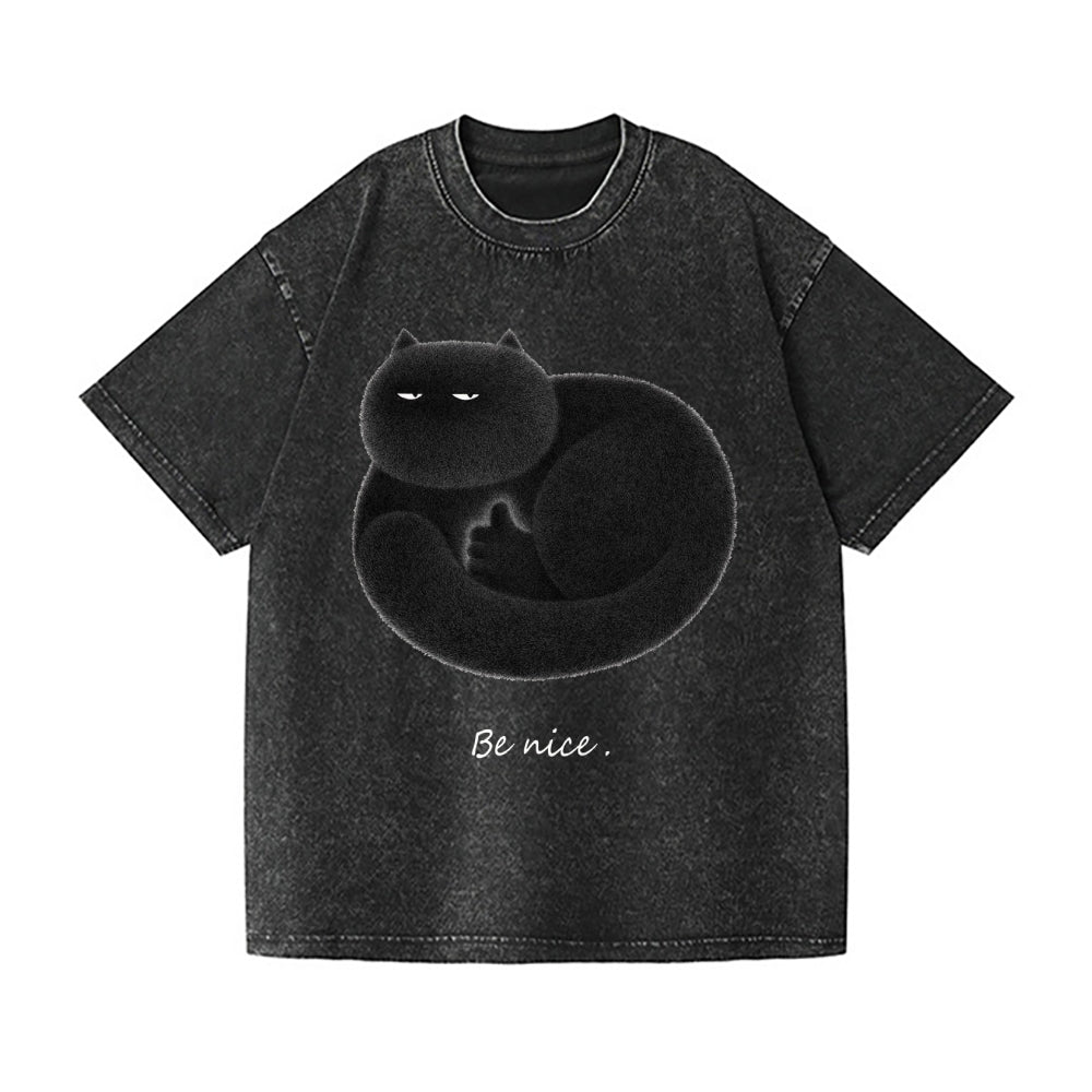 Black Cat Vintage Wash Japanese Design T-Shirt