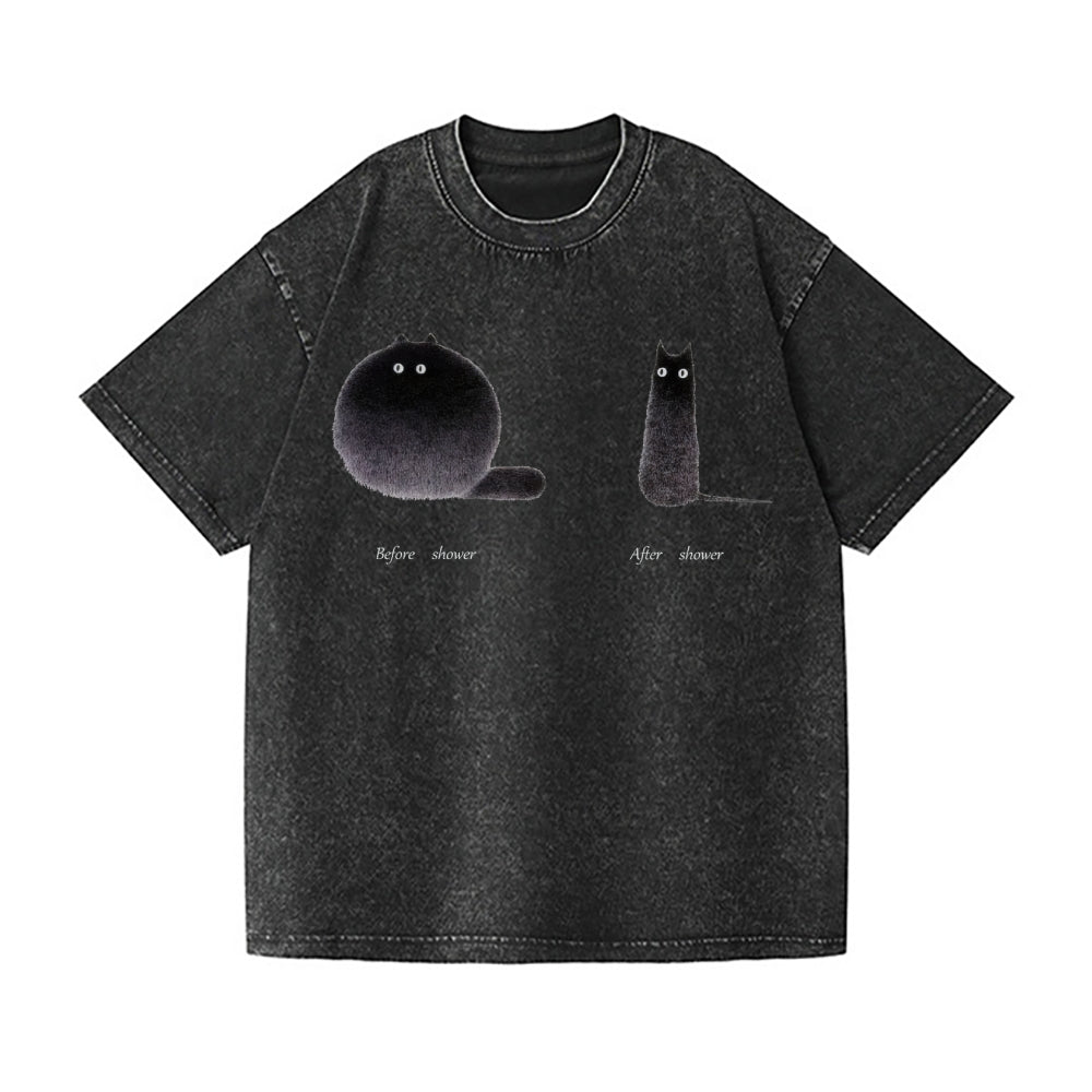 Black Cat Vintage Wash Japanese Design T-Shirt