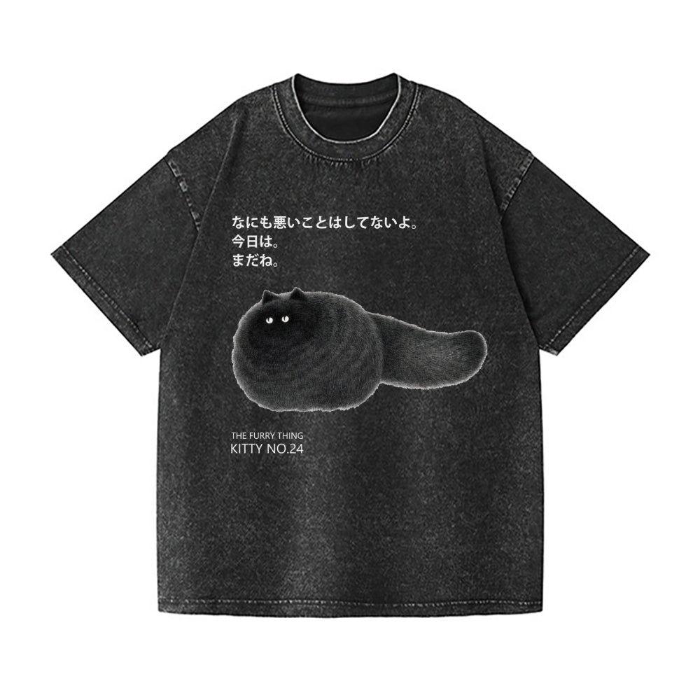 Black Cat Vintage Wash Japanese Design T-Shirt