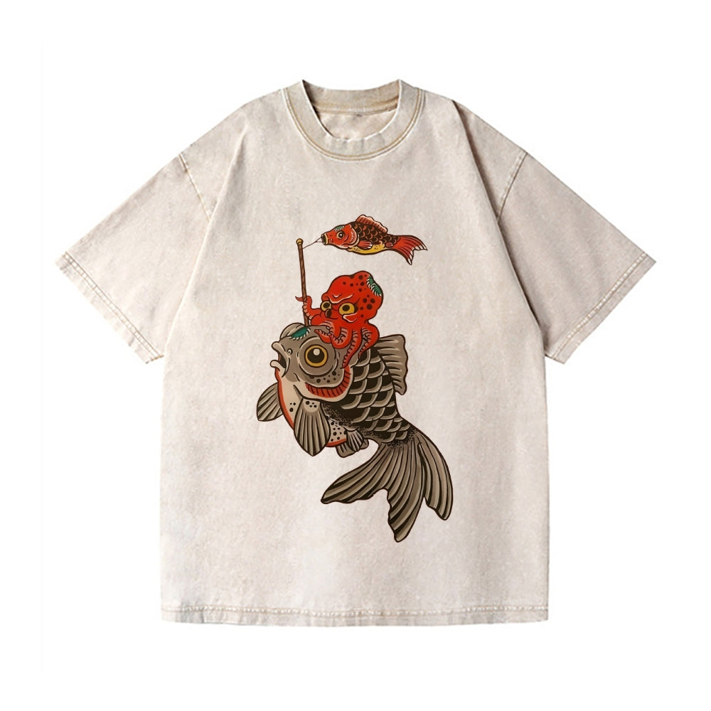 Octopus Koi Vintage Wash Japanese Design T-Shirt