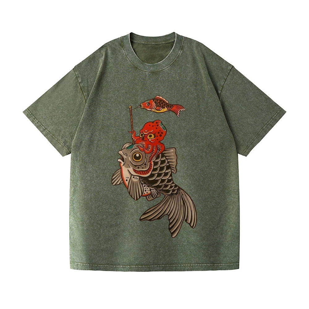 Octopus Koi Vintage Wash Japanese Design T-Shirt
