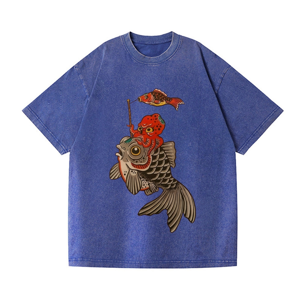 Octopus Koi Vintage Wash Japanese Design T-Shirt