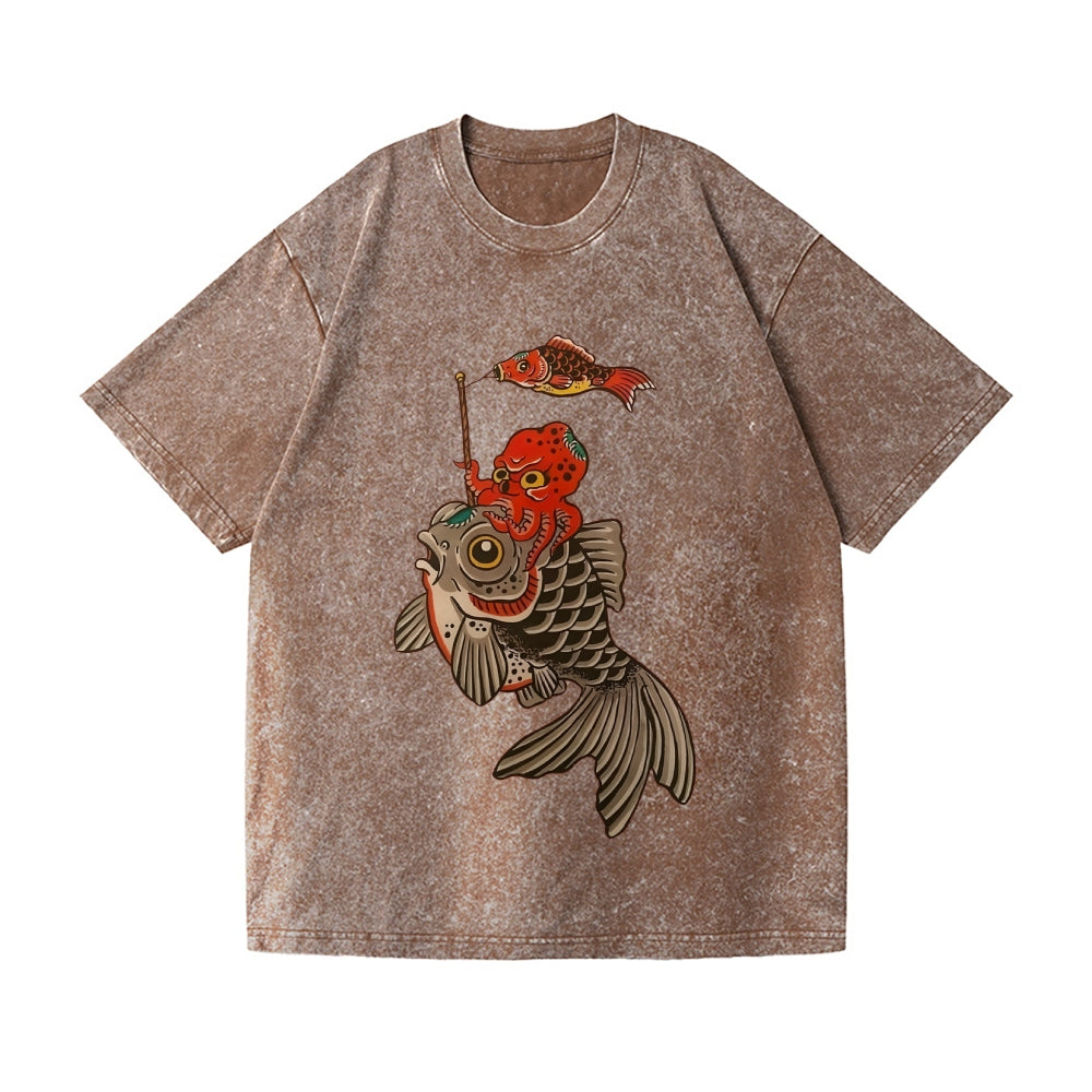 Octopus Koi Vintage Wash Japanese Design T-Shirt