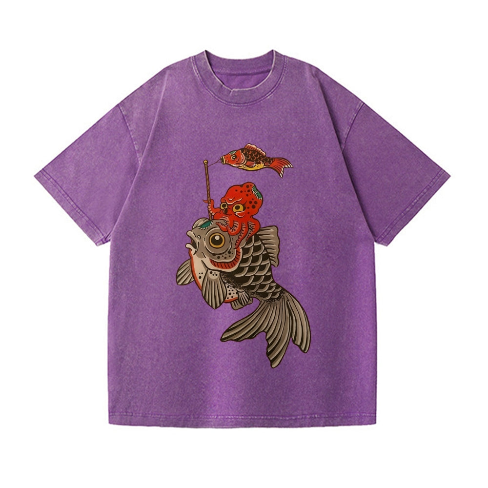 Octopus Koi Vintage Wash Japanese Design T-Shirt
