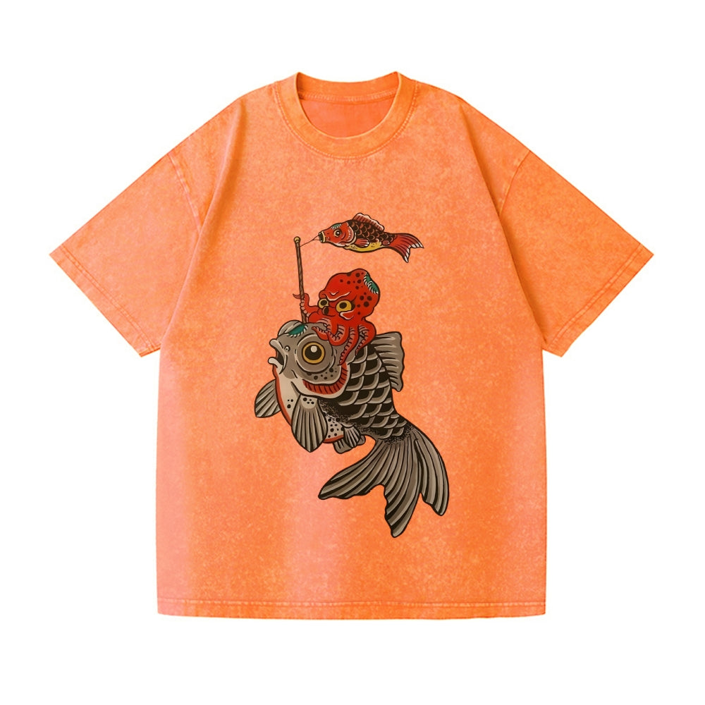 Octopus Koi Vintage Wash Japanese Design T-Shirt