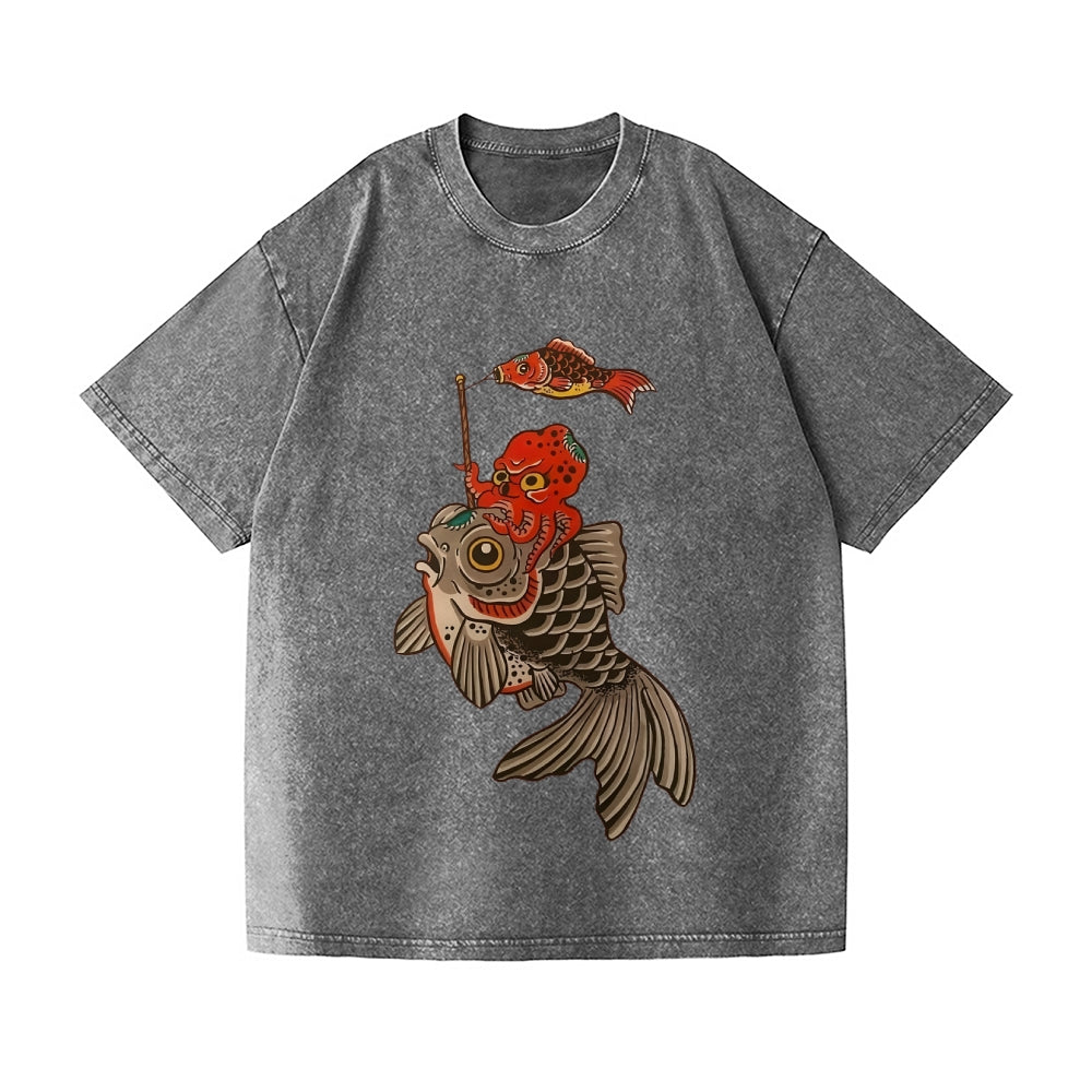Octopus Koi Vintage Wash Japanese Design T-Shirt