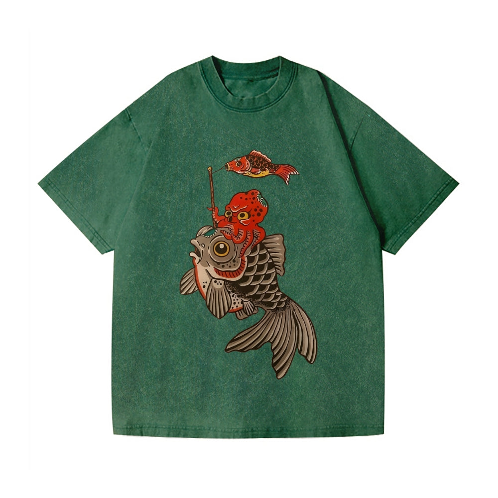 Octopus Koi Vintage Wash Japanese Design T-Shirt