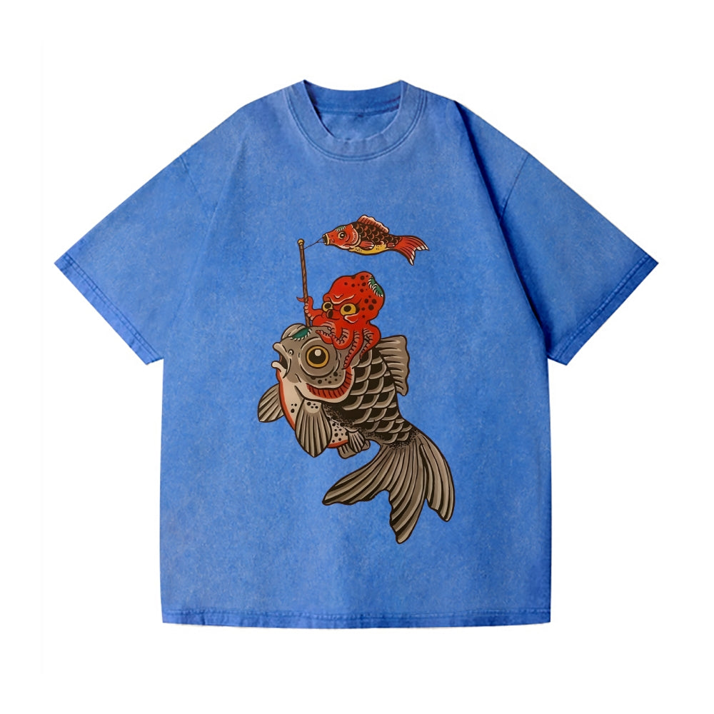 Octopus Koi Vintage Wash Japanese Design T-Shirt