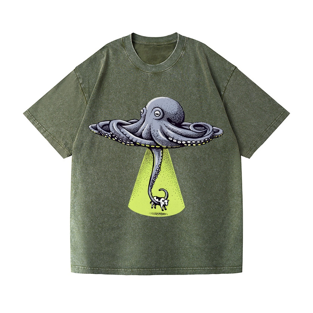 UFO Unidentifed Flying Octopus Vintage Wash Japanese Design T-Shirt