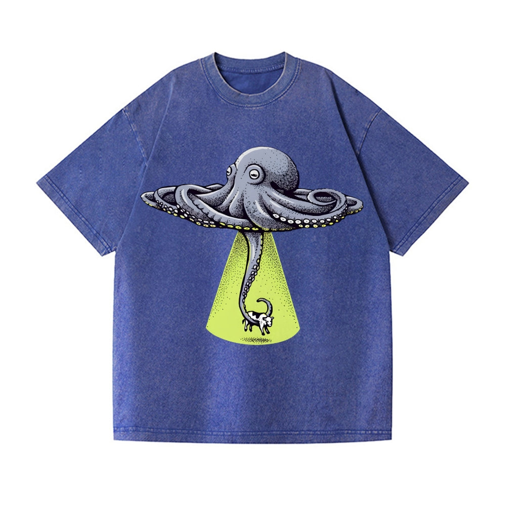 UFO Unidentifed Flying Octopus Vintage Wash Japanese Design T-Shirt