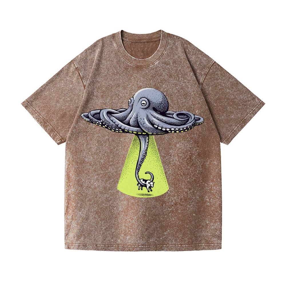 UFO Unidentifed Flying Octopus Vintage Wash Japanese Design T-Shirt