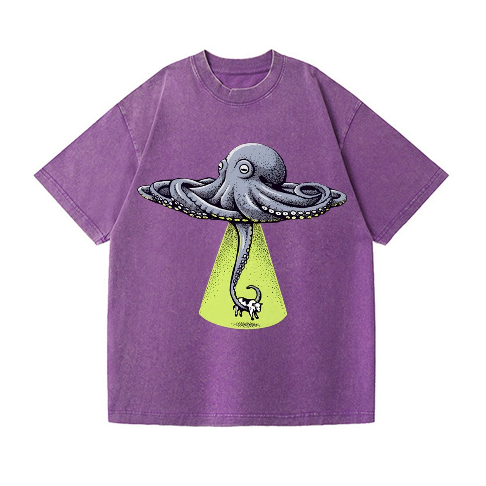 UFO Unidentifed Flying Octopus Vintage Wash Japanese Design T-Shirt