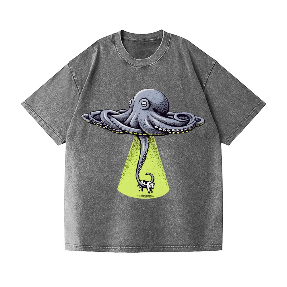 UFO Unidentifed Flying Octopus Vintage Wash Japanese Design T-Shirt