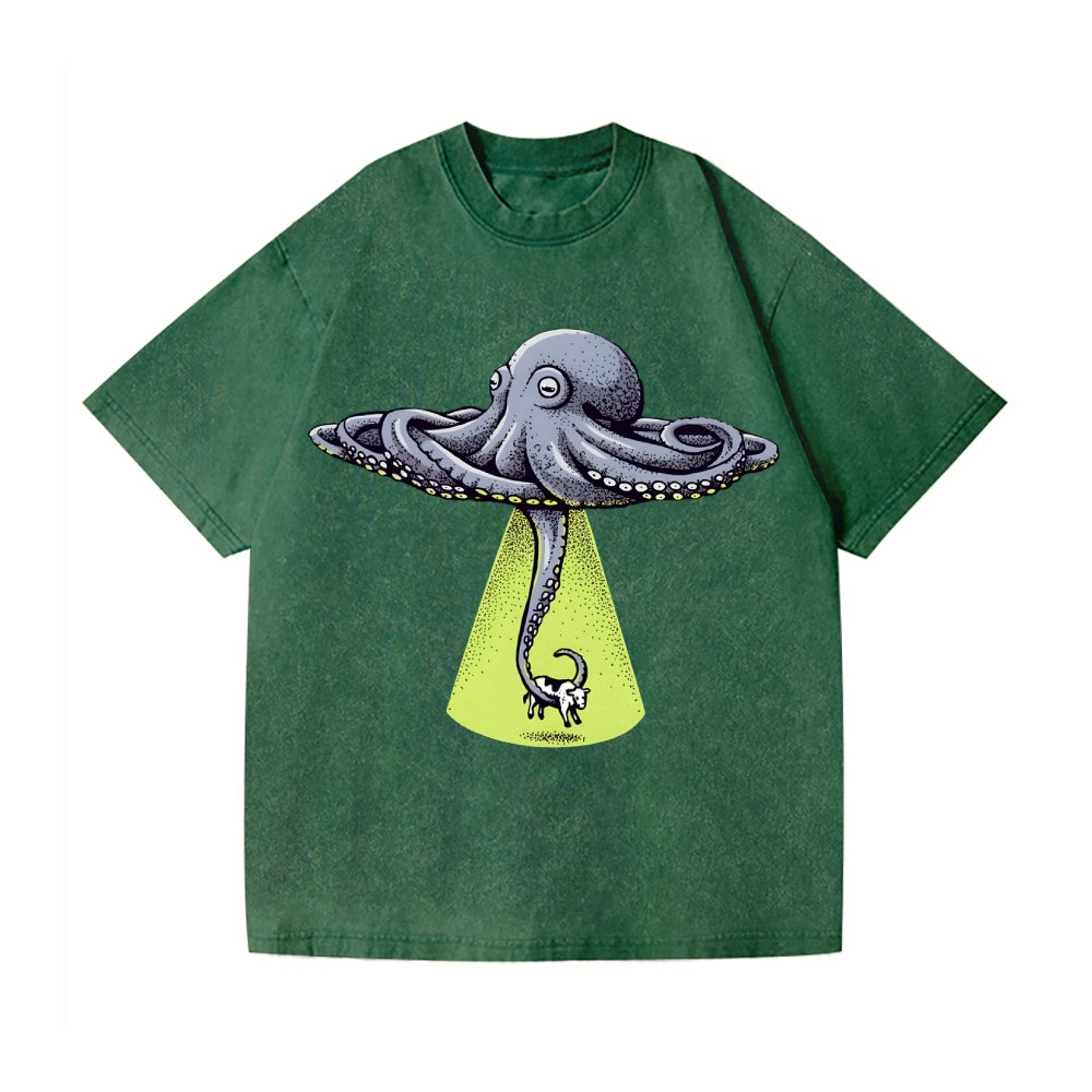 UFO Unidentifed Flying Octopus Vintage Wash Japanese Design T-Shirt