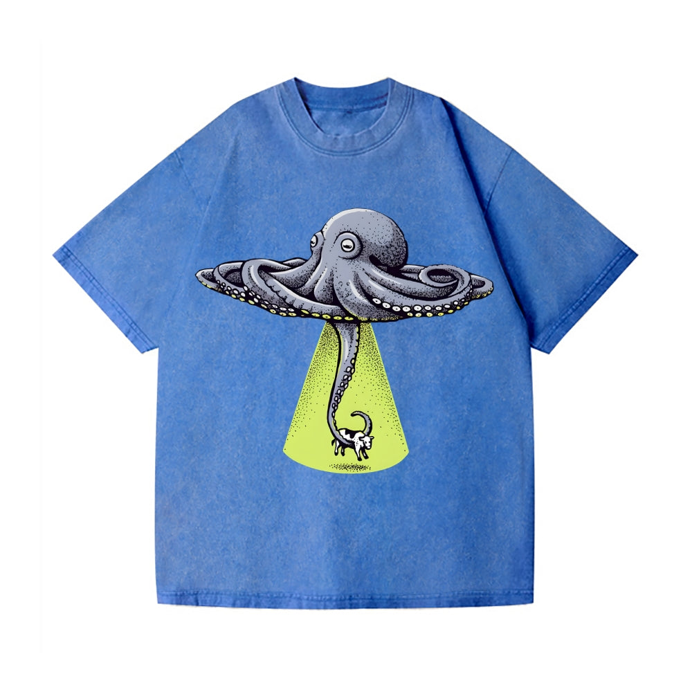 UFO Unidentifed Flying Octopus Vintage Wash Japanese Design T-Shirt