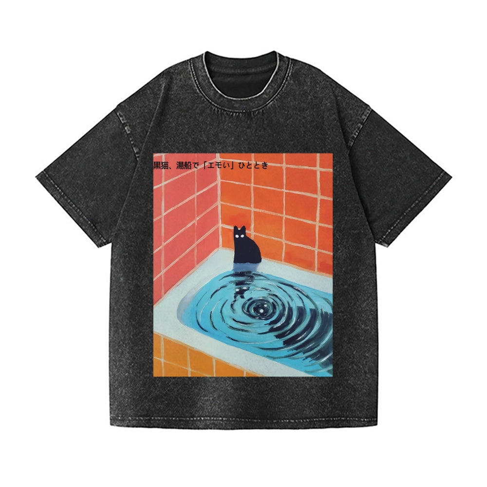 Cat Vintage Wash Japanese Design T-Shirt