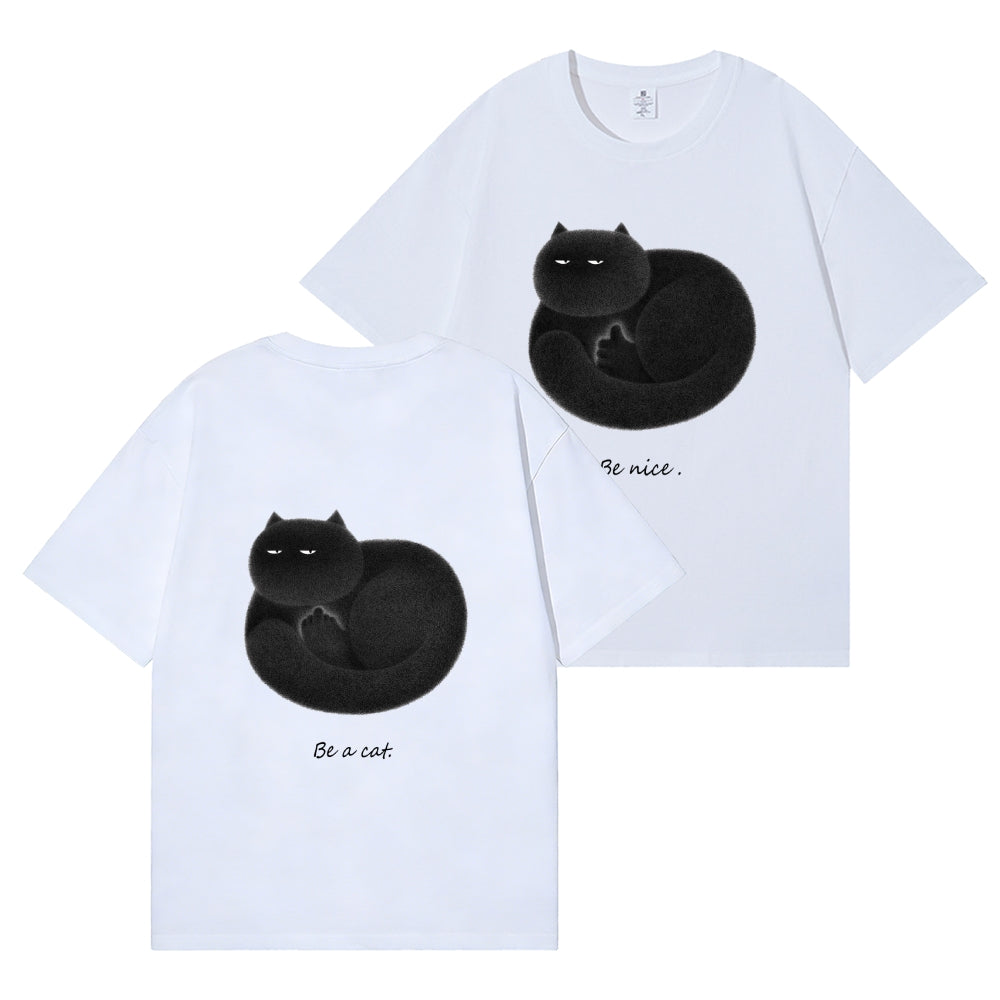 Black Cat Back Art Cotton Tee