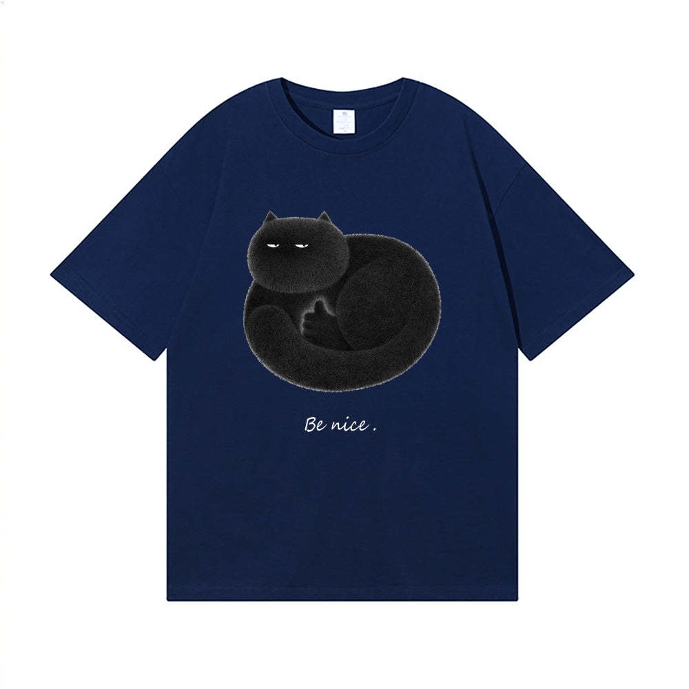 Black Cat Back Art Cotton Tee