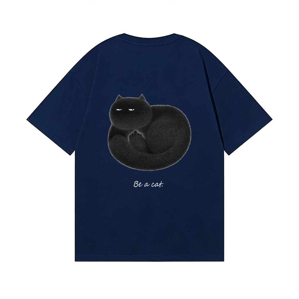 Black Cat Back Art Cotton Tee
