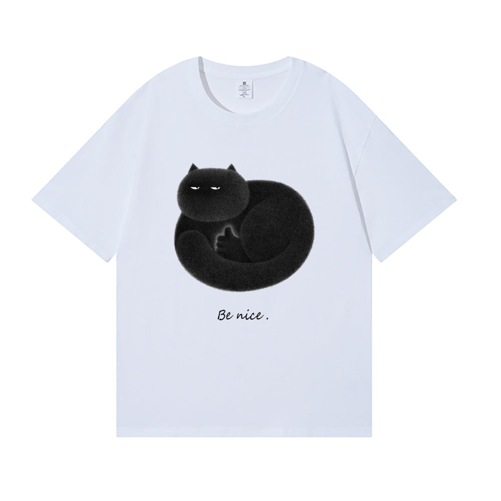 Black Cat Back Art Cotton Tee