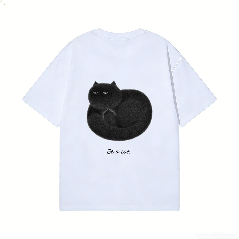 Black Cat Back Art Cotton Tee
