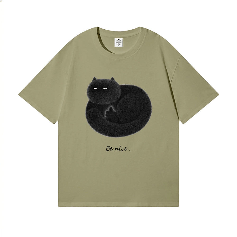Black Cat Back Art Cotton Tee
