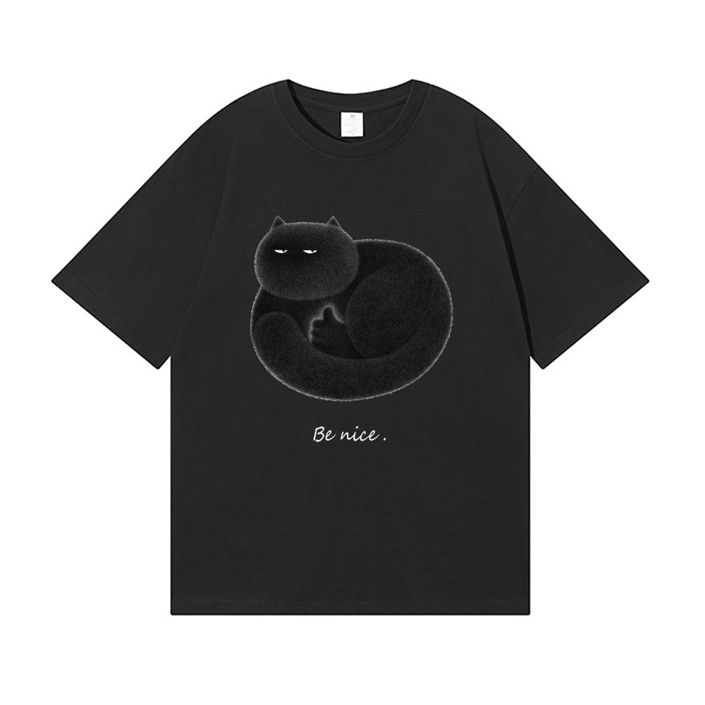Black Cat Back Art Cotton Tee