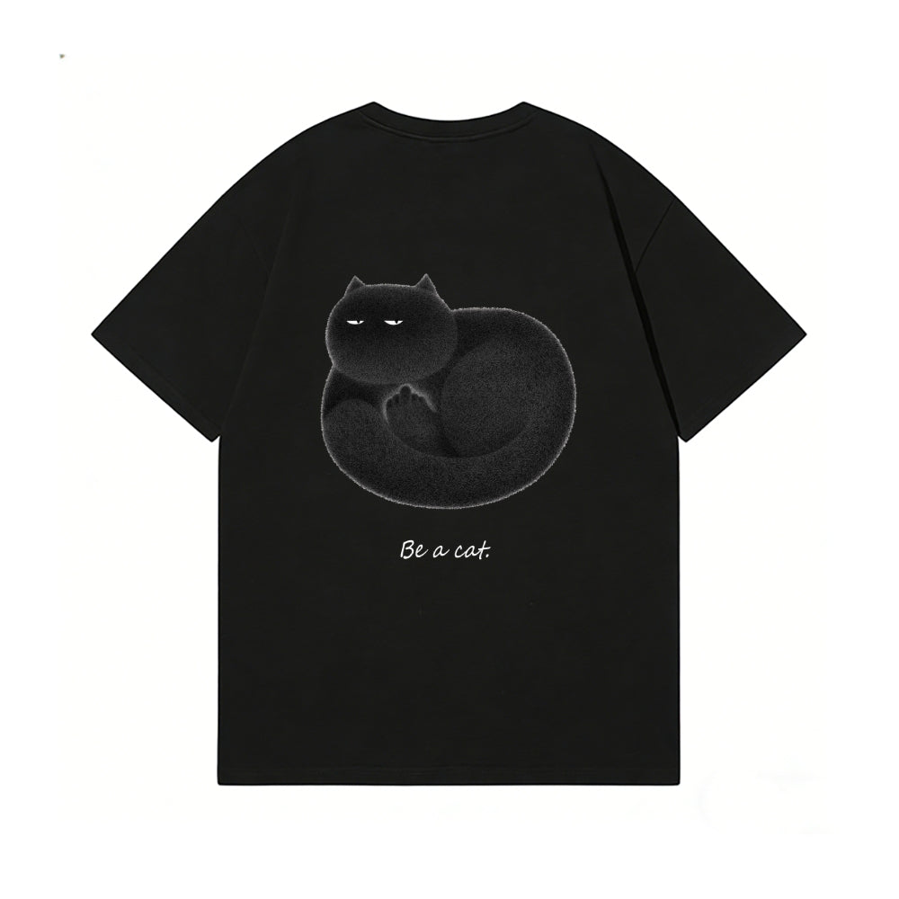 Black Cat Back Art Cotton Tee