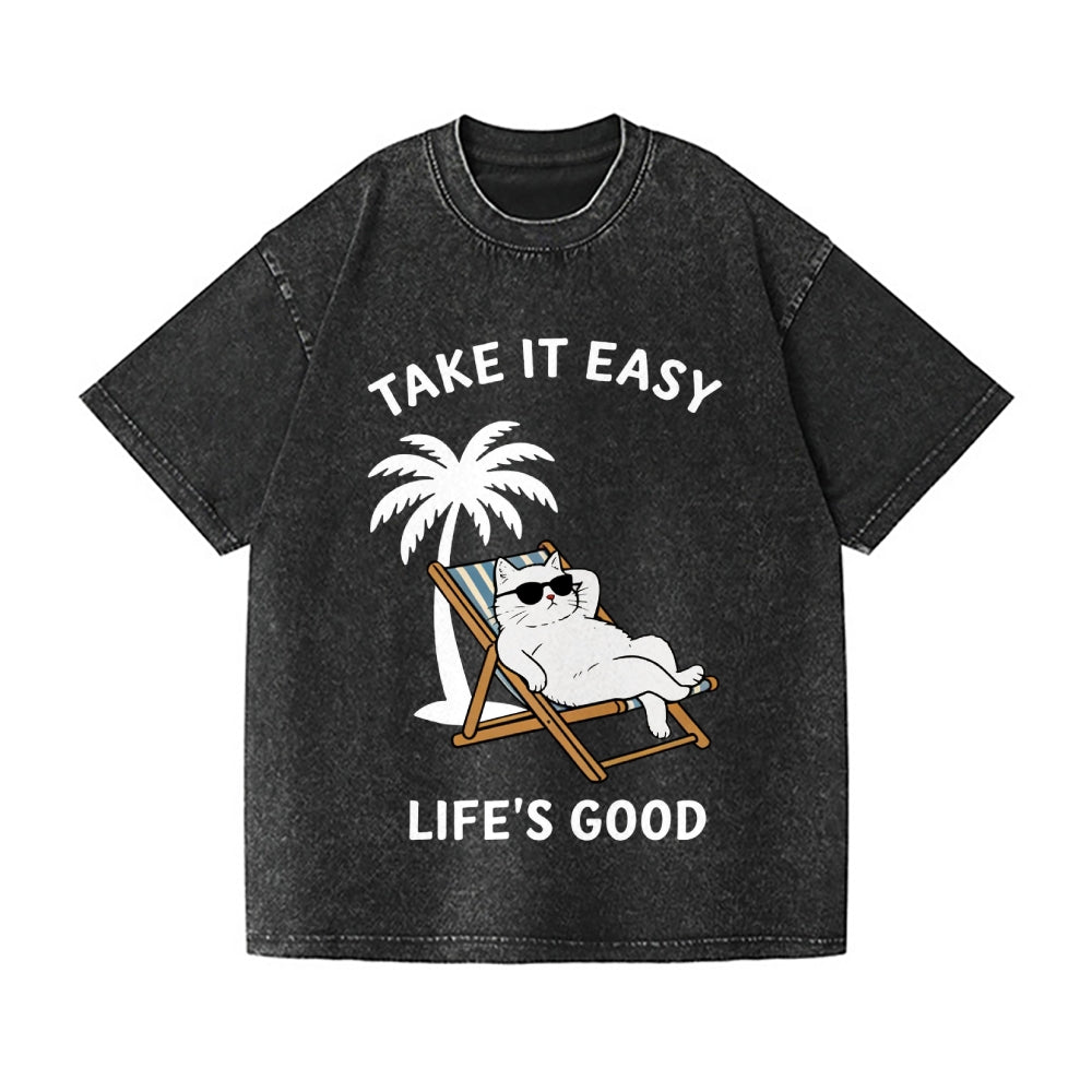 Summer Cat Vintage Wash Japanese Design T-Shirt