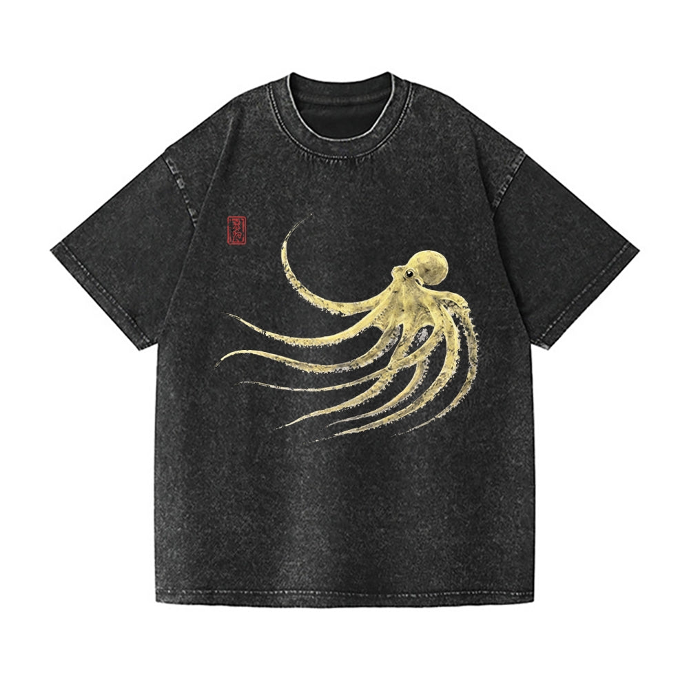 Ink Octopus Vintage Wash Japanese Design T-Shirt