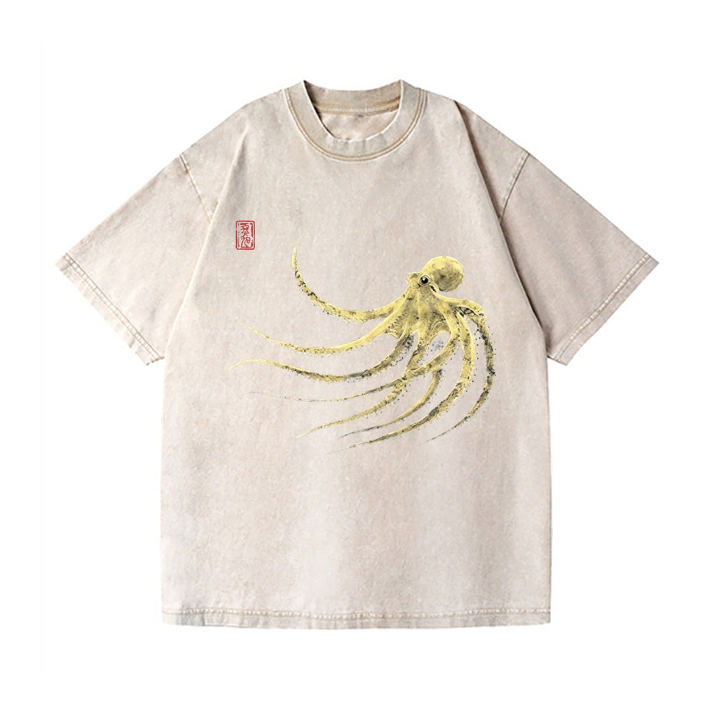 Ink Octopus Vintage Wash Japanese Design T-Shirt