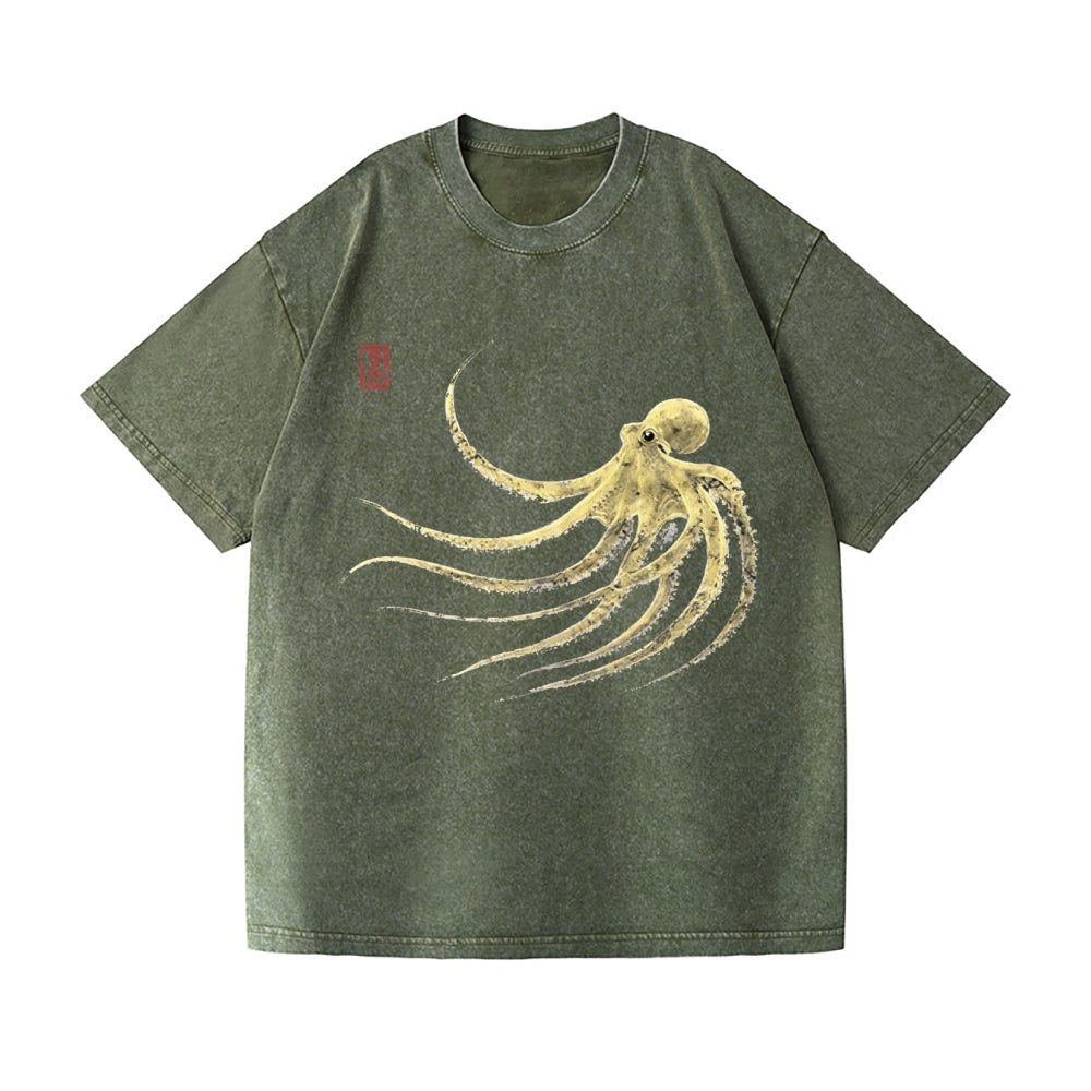 Ink Octopus Vintage Wash Japanese Design T-Shirt