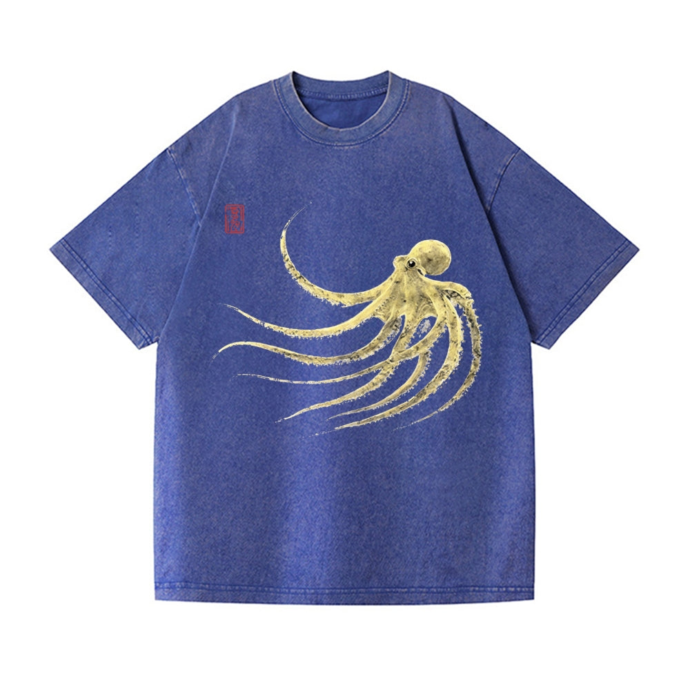 Ink Octopus Vintage Wash Japanese Design T-Shirt