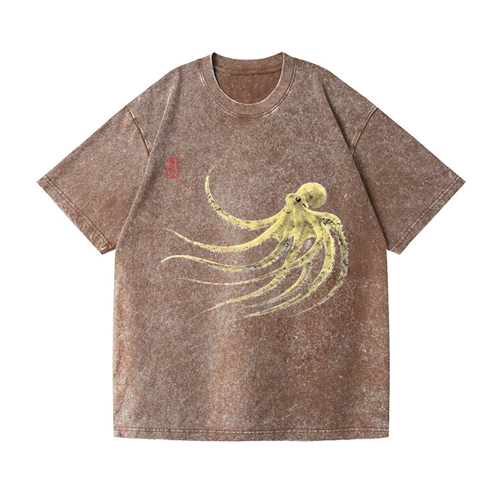 Ink Octopus Vintage Wash Japanese Design T-Shirt