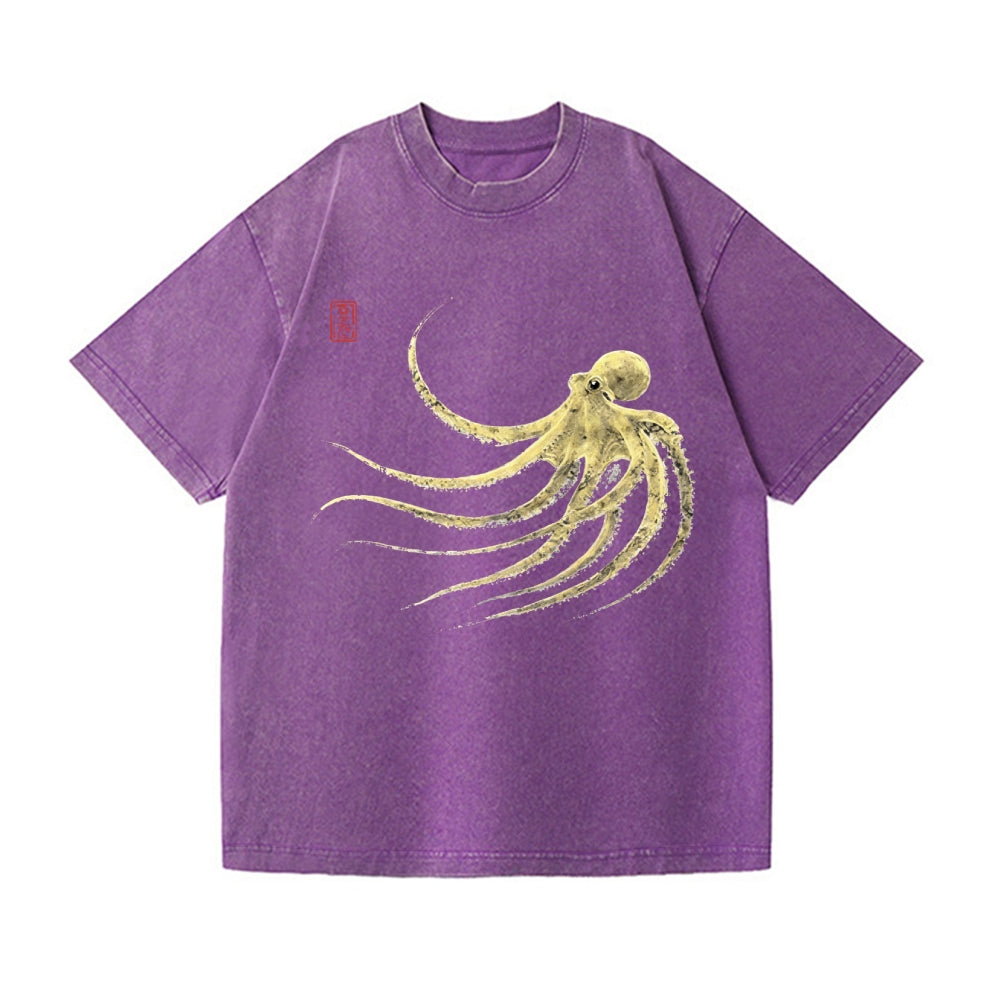 Ink Octopus Vintage Wash Japanese Design T-Shirt