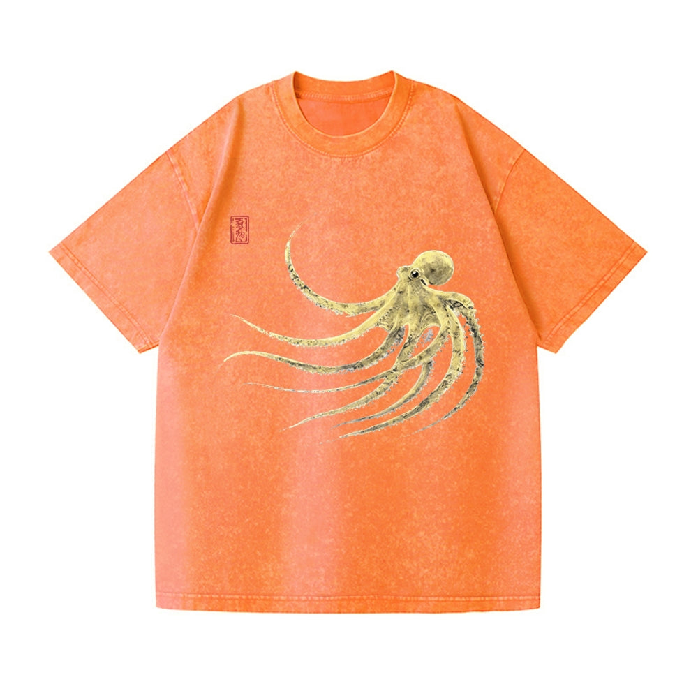Ink Octopus Vintage Wash Japanese Design T-Shirt