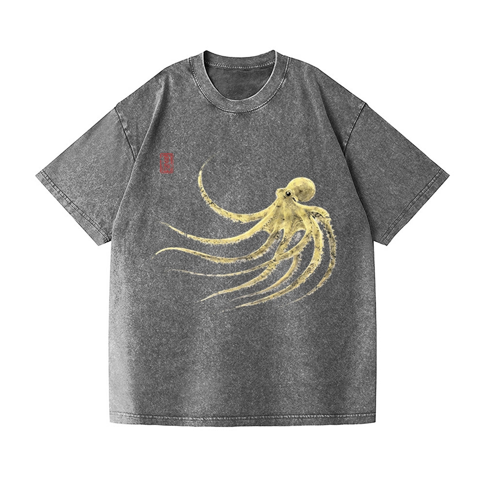 Ink Octopus Vintage Wash Japanese Design T-Shirt