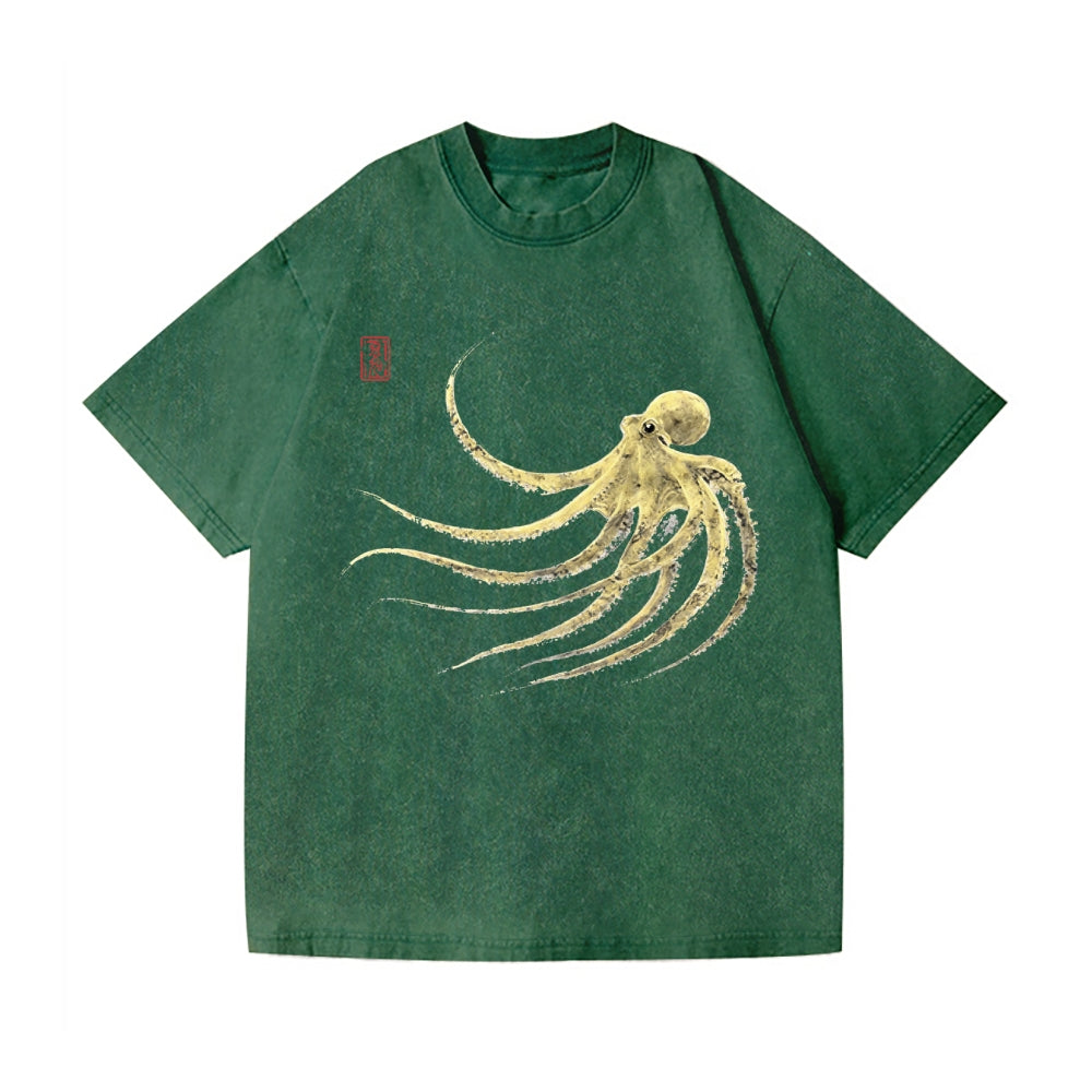 Ink Octopus Vintage Wash Japanese Design T-Shirt