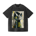 Abstract Cat Vintage Wash Japanese Design T-Shirt