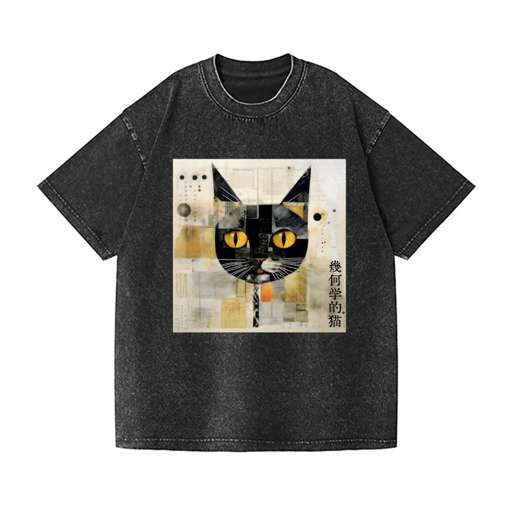 Abstract Cat Vintage Wash Japanese Design T-Shirt