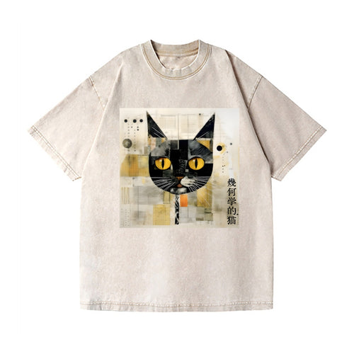 Abstract Cat Vintage Wash Japanese Design T-Shirt