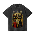 Abstract Cat Vintage Wash Japanese Design T-Shirt